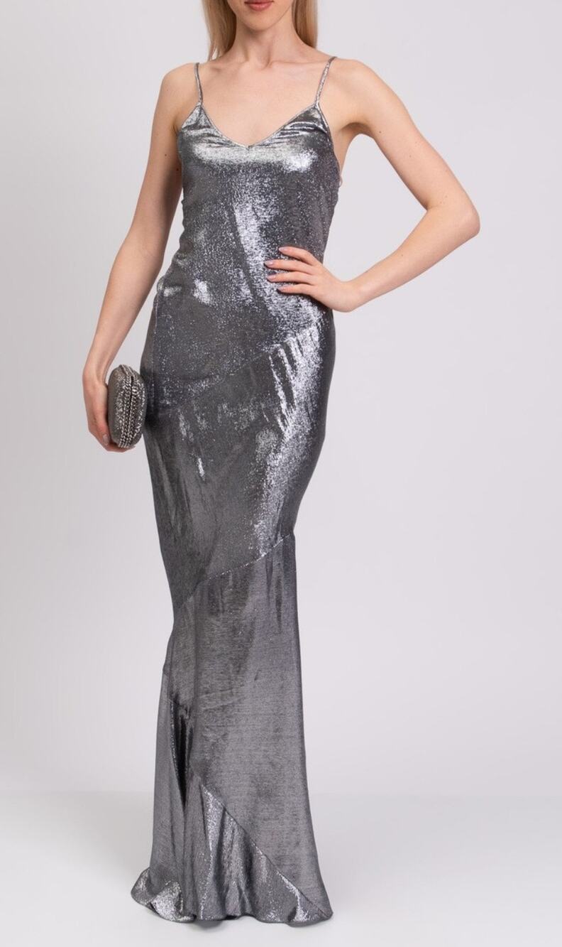 Alexandre Vauthier V Neck Silver Silk Blend Ball Gowns Dress Prom Homecoming 6